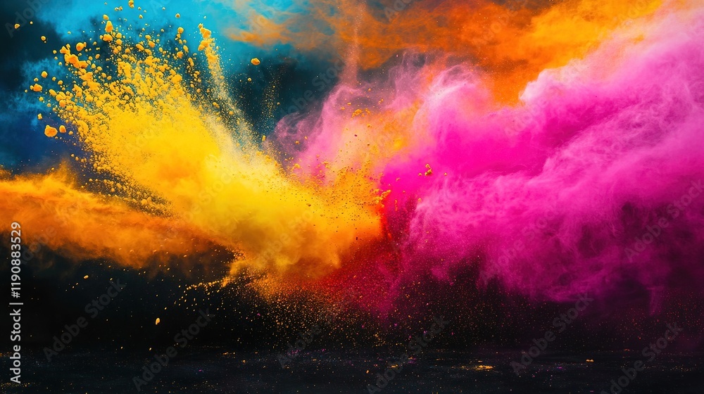 Obraz premium Rituals and Colors of Holi The Festival of Togetherness Vibrant Color Explosion in a Dark Background Setting