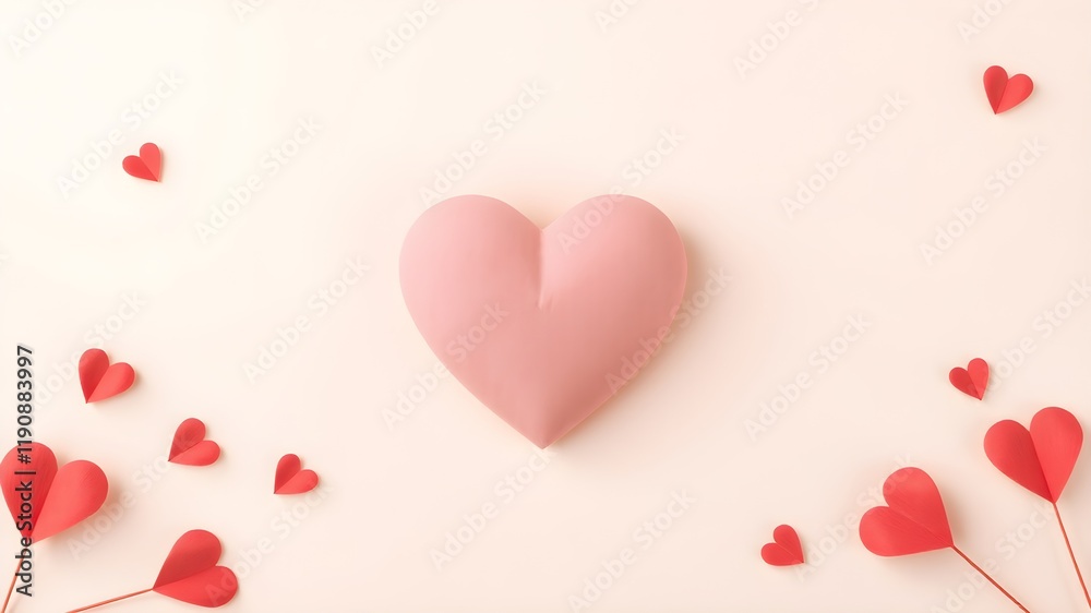 Soft pink heart on light peach background Soft pink heart on light peach background