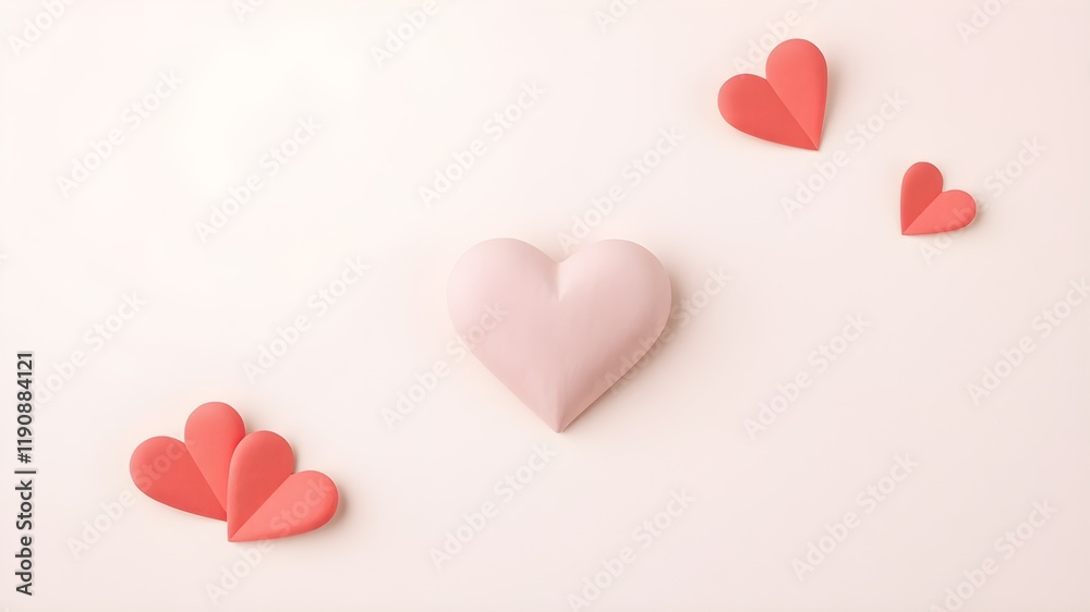 Soft pink heart on light peach background Soft pink heart on light peach background