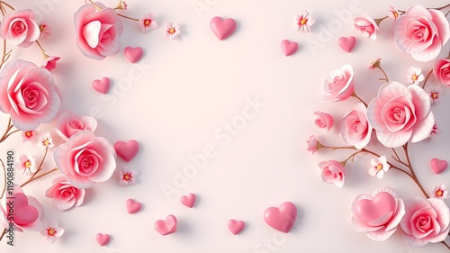 Romantic pastel 3D Valentine background with floral elements