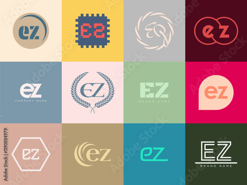 EZ logo company template. Letter e and z logotype. Set different classic serif lettering and modern bold text with design elements. Initial font typography. photo