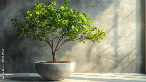 Elegant Ficus Tree in Modern Concrete Pot. Generative AI photo