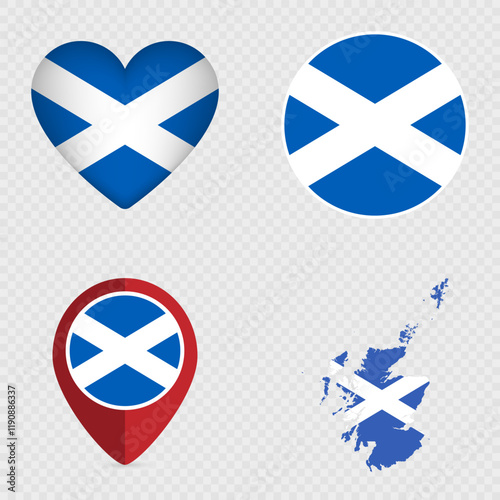 Scotland Flag Icons Pack. Vector illustration.