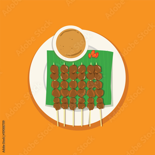 sate satay indonesian traditional food with topping peanut sauce