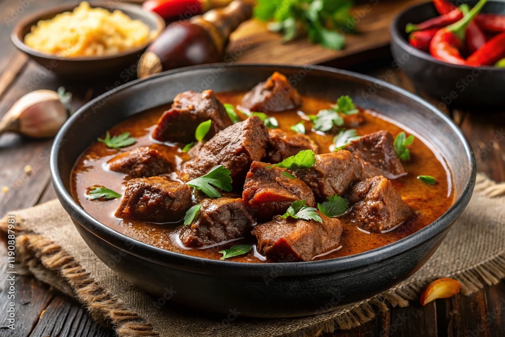 Minimalist Beef Curry Photography: Rich Brown Sauce, Tender Meat Minimalist Beef Curry Photography: Rich Brown Sauce, Tender Meat