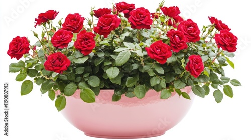 Wallpaper Mural Vibrant red roses blooming in a glossy pink flower pot, isolated on a white background, studio lighting. Torontodigital.ca