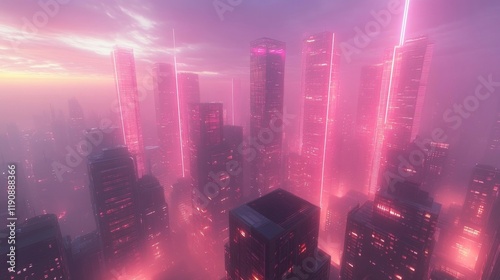Cyberpunk Neon Metropolis at Dusk. Generative AI photo