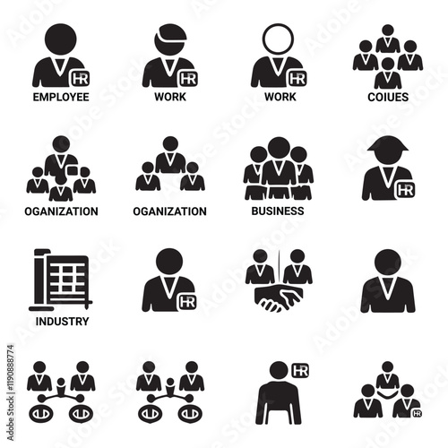 Human resources icon collection set. Containing employee, work, organization structure, business, industry, cycle economy, hr, concept icon. Simple flat vector