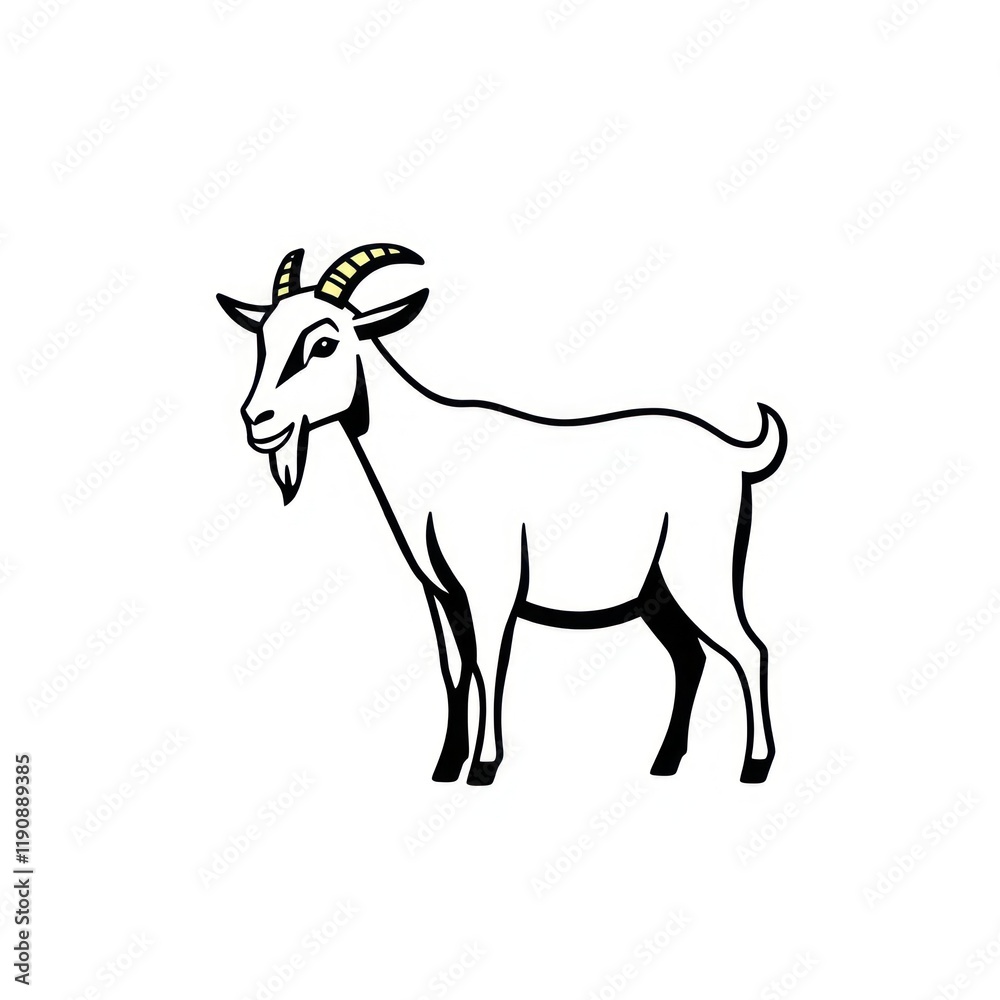 Goat Line Drawing in Black Outline Illustration Icon on a White Background Goat Line Drawing in Black Outline Illustration Icon on a White Background