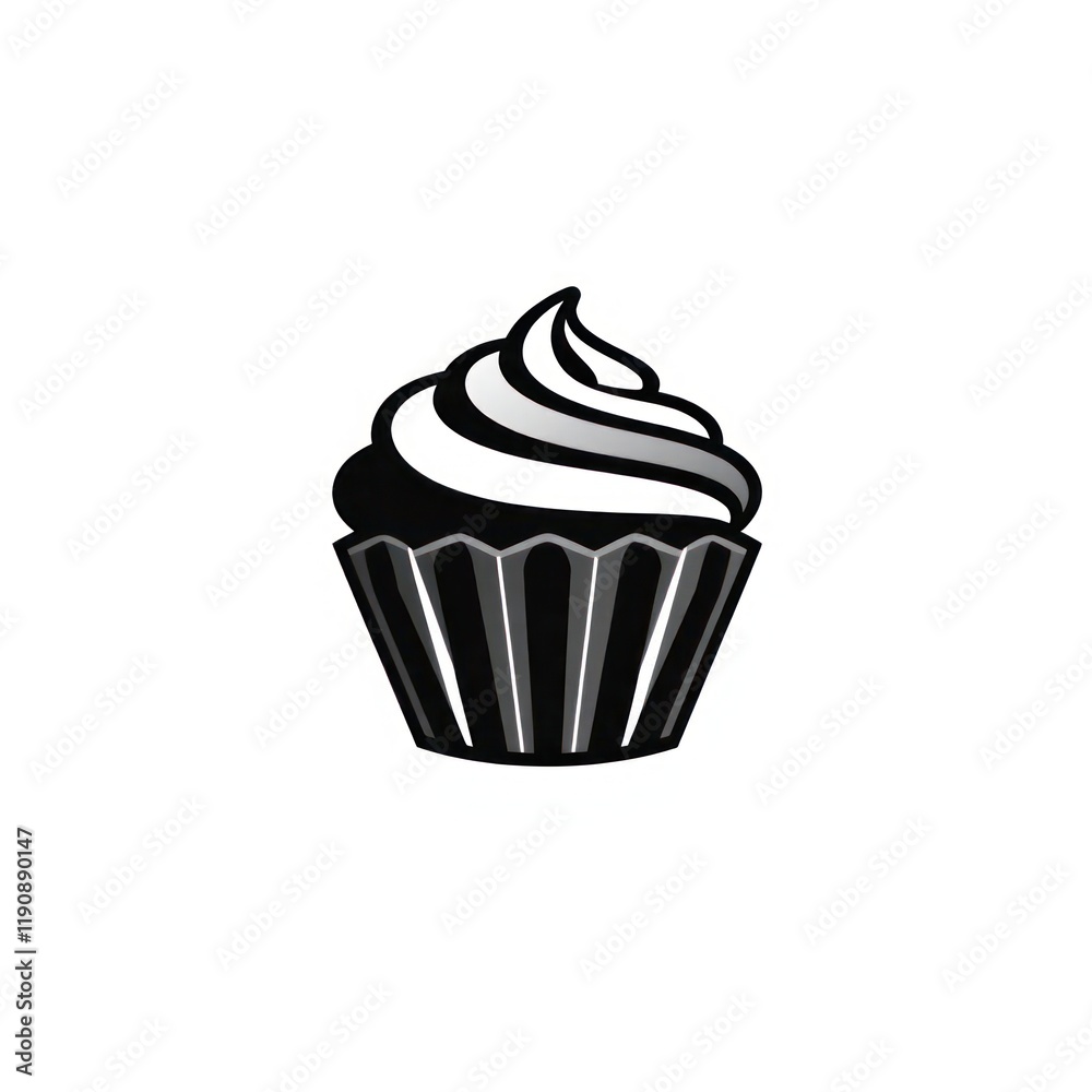 Black and White Icon of a Cupcake with Frosting on a White Background Black and White Icon of a Cupcake with Frosting on a White Background