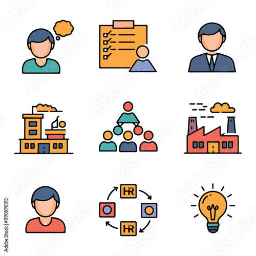 Human resources icon collection set. Containing employee, work, organization structure, business, industry, cycle economy, hr, concept icon. Simple flat vector