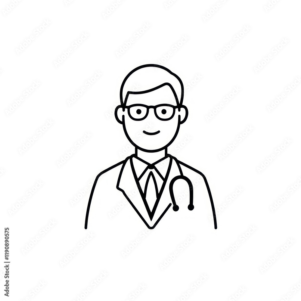 Black Outline Drawing of a Doctor in a Suit with a Tie on a White Background Black Outline Drawing of a Doctor in a Suit with a Tie on a White Background