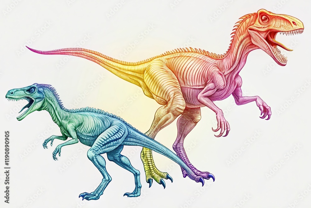 Fototapeta premium Minimalist Dinosaur Battle: Troodon vs. Ouranosaurus - Coloring Page
