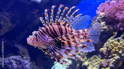 Stunning Lionfish in a Vibrant Coral Reef Aquarium