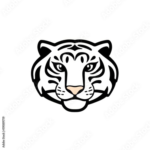 Icon of a Tiger Head with Sharp Features and an Intense Look on a White Background photo