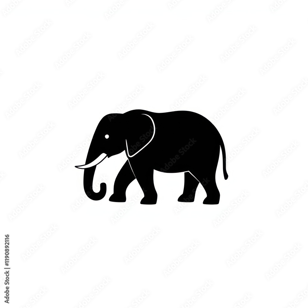 Black Elephant Drawing with a Raised Trunk and a Friendly Expression on a White Background Black Elephant Drawing with a Raised Trunk and a Friendly Expression on a White Background