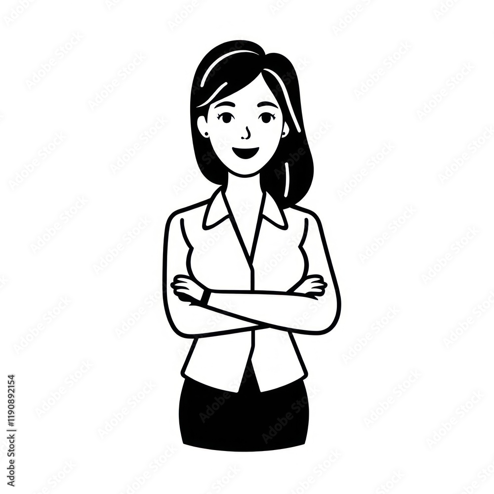 Black and White Drawing of a Woman with Arms Crossed on a White Background Black and White Drawing of a Woman with Arms Crossed on a White Background