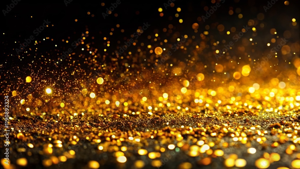 Minimalist Glitter Texture Background: Sparkling Gold Dust on Black Minimalist Glitter Texture Background: Sparkling Gold Dust on Black