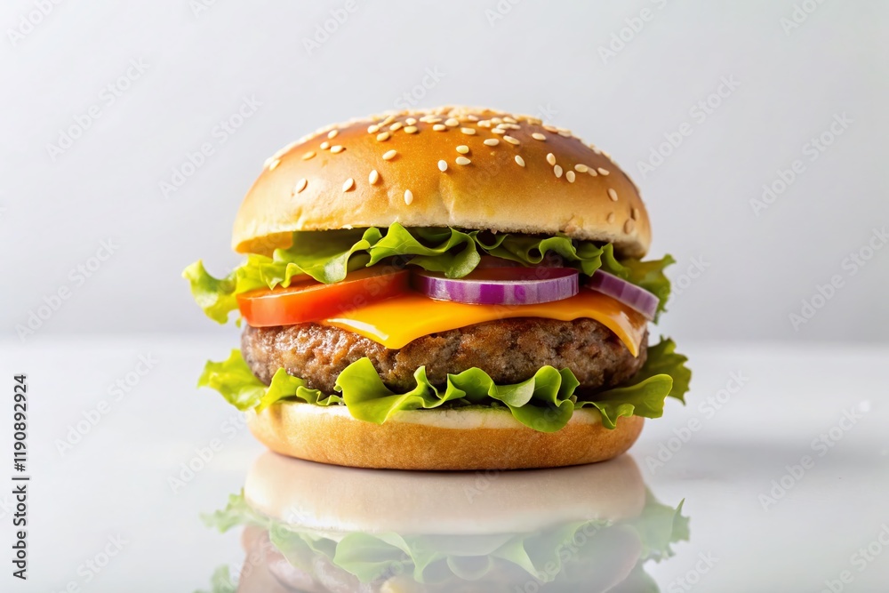 Minimalist Hamburger Isolated on White Background - Delicious Fast Food Photography Minimalist Hamburger Isolated on White Background - Delicious Fast Food Photography