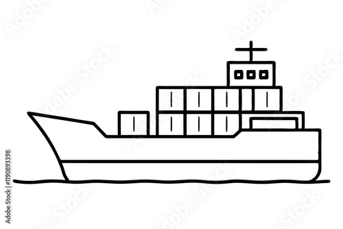 Cargo Ship with Containers Vector Line Art photo