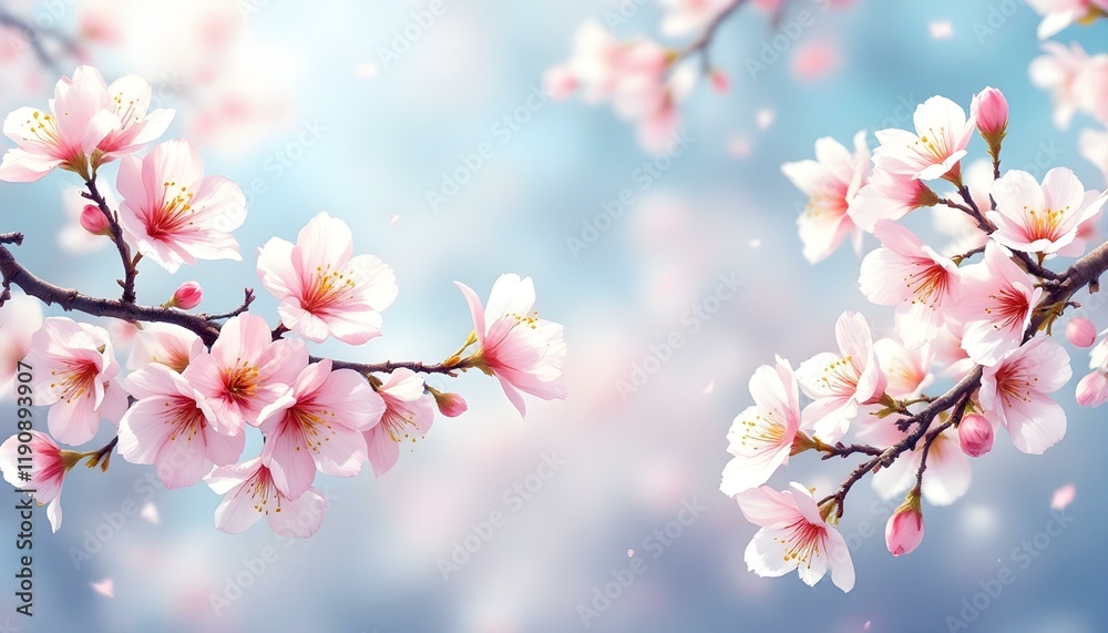Delicate Pink Cherry Blossoms: A Serene Springtime Floral Scene Delicate Pink Cherry Blossoms: A Serene Springtime Floral Scene