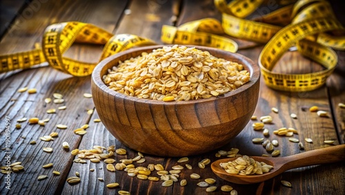 Healthy Breakfast: Oatmeal with Measuring Tape - Weight Loss Diet Concept photo