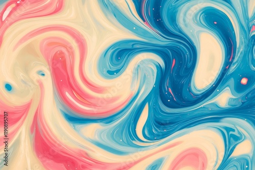 Abstract swirl of blue, pink, and cream colors creates mesmerizing pattern in fluid art style
