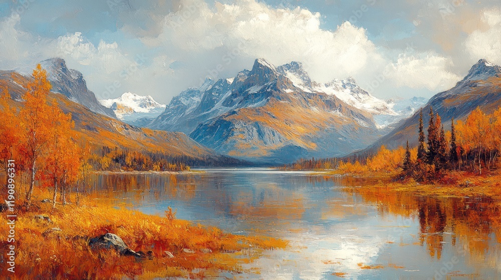 Fototapeta premium Autumnal mountain lake reflection landscape.