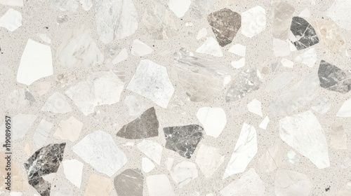 Elegant terrazzo surface showcasing marble chips in harmonious tones on a seamless beige background