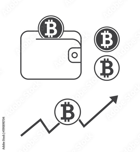 bitcoin with wallet icon set