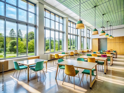 Minimalist University Interior: Modern Study Space, Clean Lines, Bright Lighting