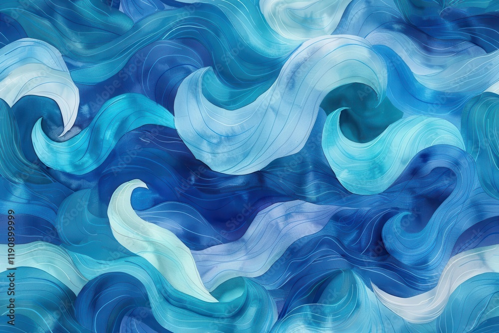 Obraz premium Abstract waves in shades of blue create a fluid, dynamic composition.