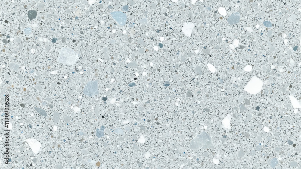 Exquisite terrazzo surface with delicate gray, white, and blue fragments creating a harmonious and minimalistic design Exquisite terrazzo surface with delicate gray, white, and blue fragments creating a harmonious and minimalistic design