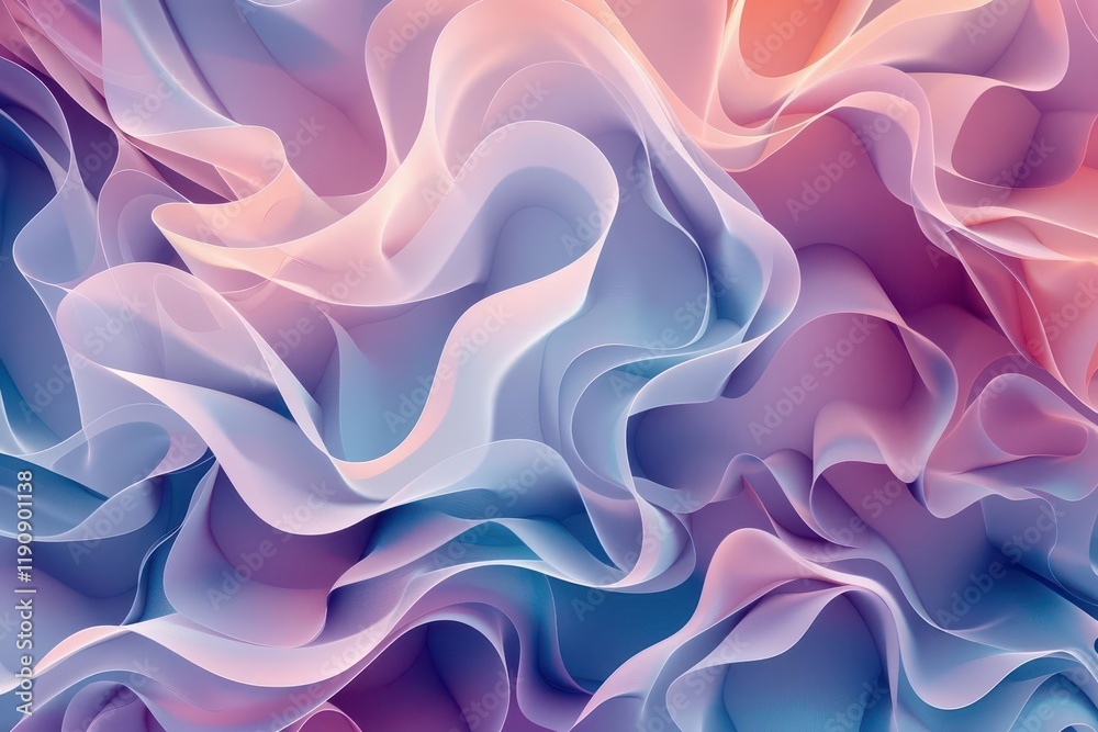 Obraz premium Abstract wavy design with soft gradients in pastel colors, creating a fluid and dynamic visual effect.