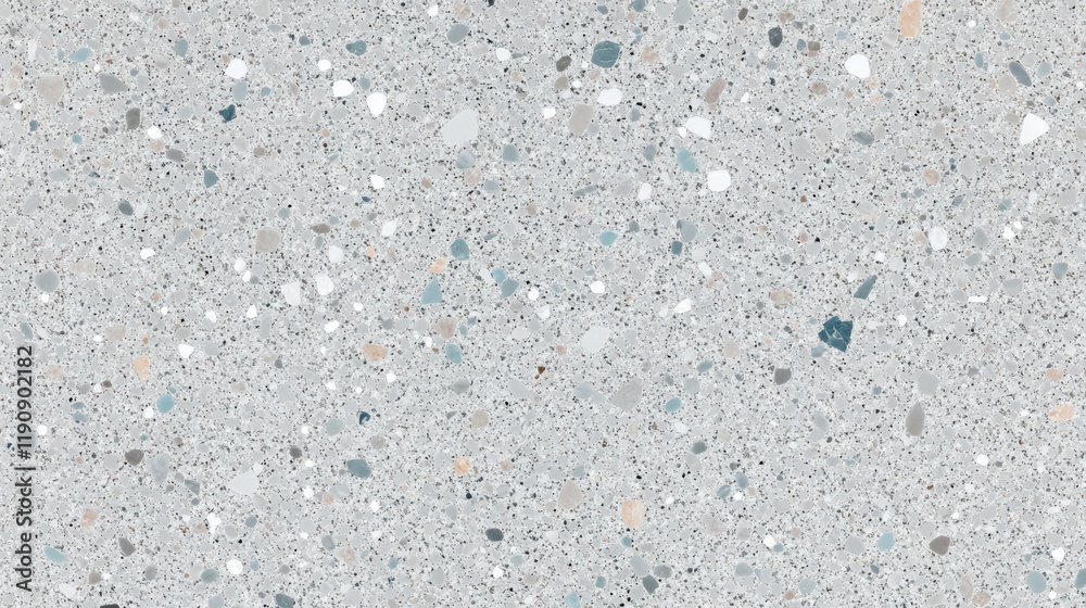 Discover the serenity of a seamless terrazzo surface with delicate fragments in gray, white, and soft blue for modern interiors Discover the serenity of a seamless terrazzo surface with delicate fragments in gray, white, and soft blue for modern interiors