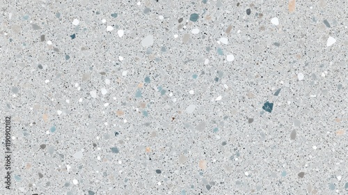 Discover the serenity of a seamless terrazzo surface with delicate fragments in gray, white, and soft blue for modern interiors