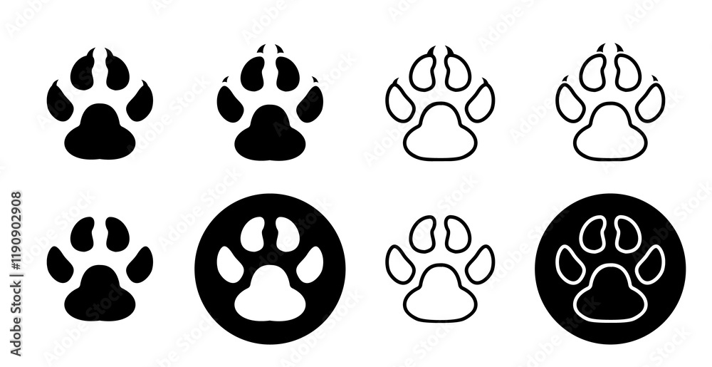 Fototapeta premium Dog and cat paws vector set. Paw print set icon.