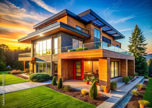 Modern energy-efficient house  A   rating  sustainable architecture  eco-friendly home  passive house design