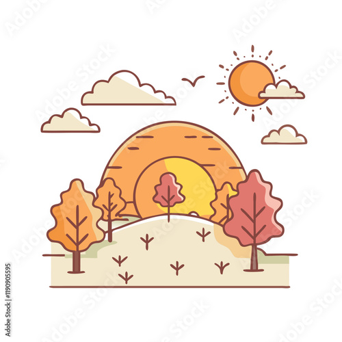 autumn sunset vector icon,autumn sunset vector illustration - simple illustration of autumn sunset ,perfect for logos and iconsautumn sunset 