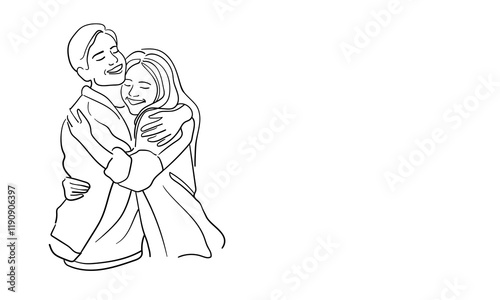 Friendly hugs continuous line art drawing isolated on white background. Girlfriend outline. Vector illustration