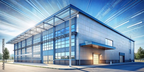 Modern Industrial Warehouse Blueprint Architectural Drawing Stock Photo