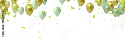 Celebration party banner with green balloons background. Sale Vector illustration. Grand Opening Card luxury greeting rich.