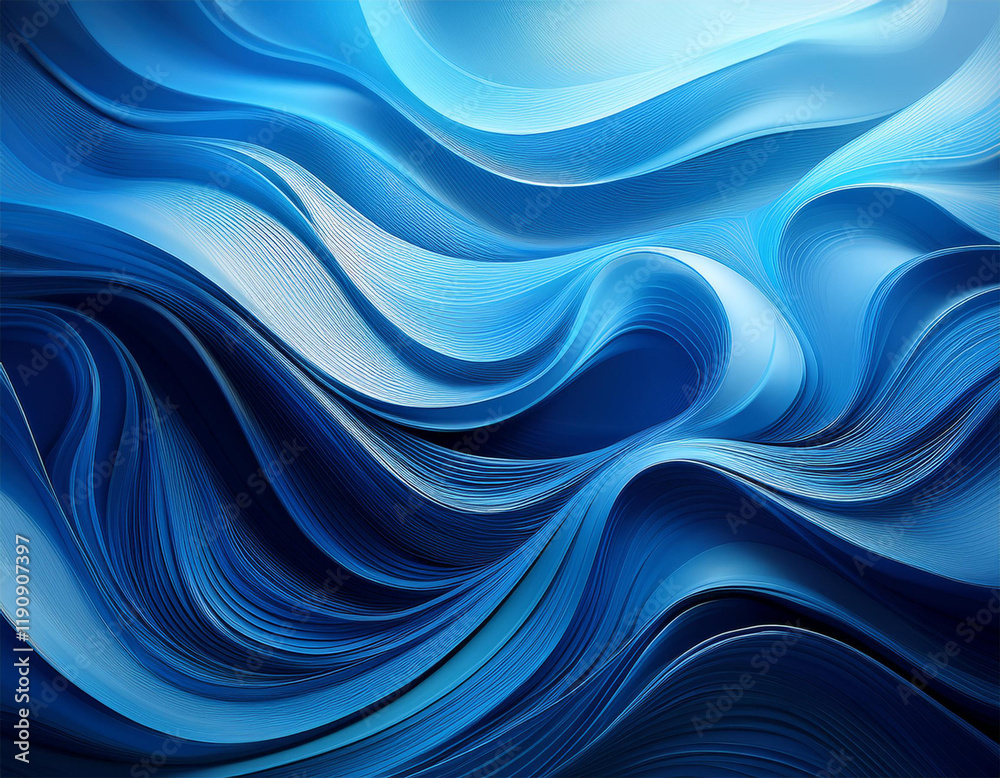 Fototapeta premium blue modern wavy abstraction with soft curly lines
