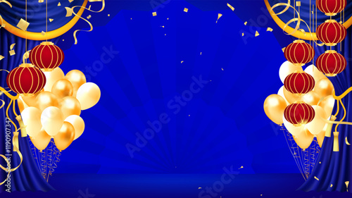 Dark blue curtains realistic illustration.Theater fabric silk decoration for movie cinema or opera hall. Curtains and draperies interior decoration object for theater stage