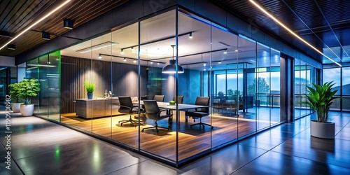 Modern Minimalist Office Interior Design  Glass Partition  Long Exposure Photography
