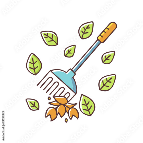 rake and leaves vector icon,rake and leaves vector illustration - simple illustration of rake and leaves ,perfect for logos and iconsrake and leaves 