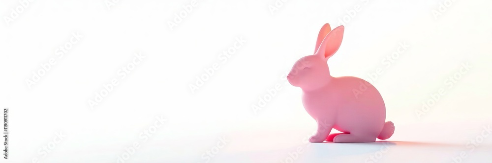A cute, stylized pink rabbit sitting against a soft white background. A cute, stylized pink rabbit sitting against a soft white background.
