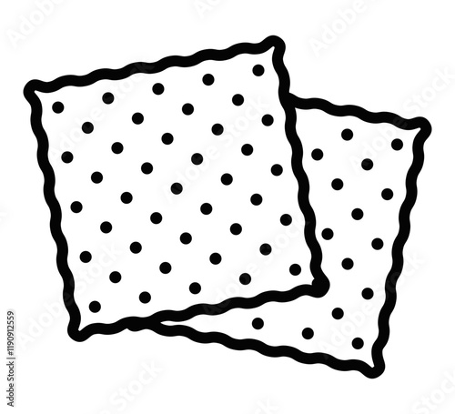 Vector illustration of two crispy crackers with dotted patterns. Editable stroke.