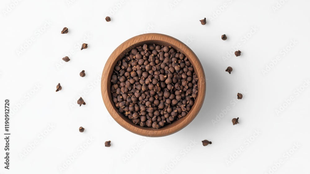 Whole Cloves in Wooden Bowl on White Background Whole Cloves in Wooden Bowl on White Background