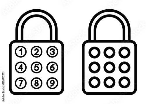 Vector illustration of numeric smart lock icons. Editable stroke.